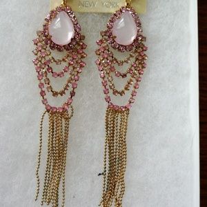 4.5 inch earings pink stones and gold dangles